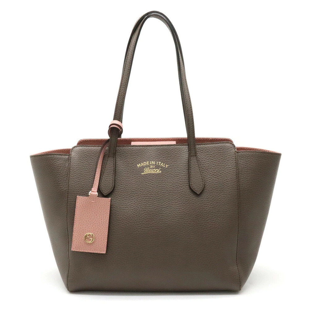 Gucci Swing Tote Bag Shoulder Carry Leather Charcoal Black Brown Pink